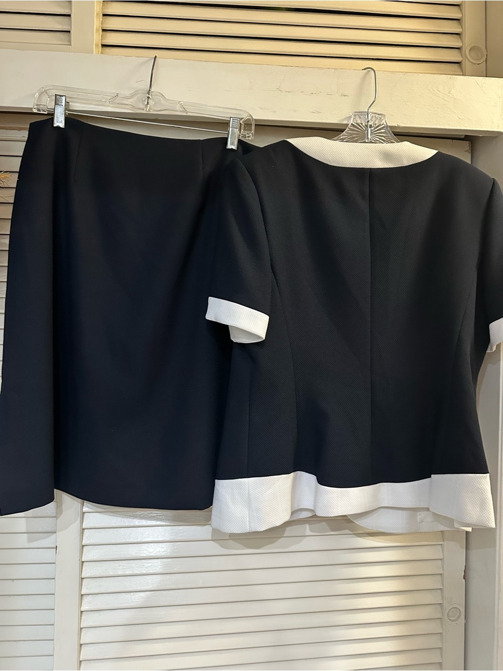 Emily Navy Jacket and Skirt Set with White Trim - Picture 3 of 9